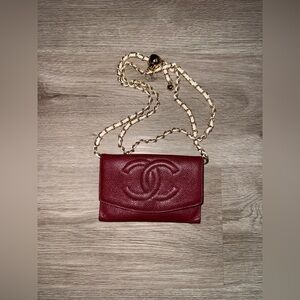 Chanel Caviar Maroon Colored Leather Wallet